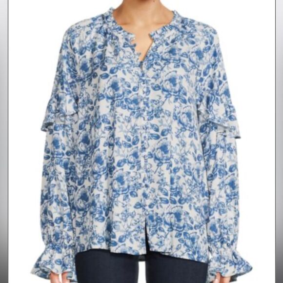 Saks Fifth Avenue Tops - NWT Saks Fifth Avenue Ruffled Long Sleeve Blouse in size M